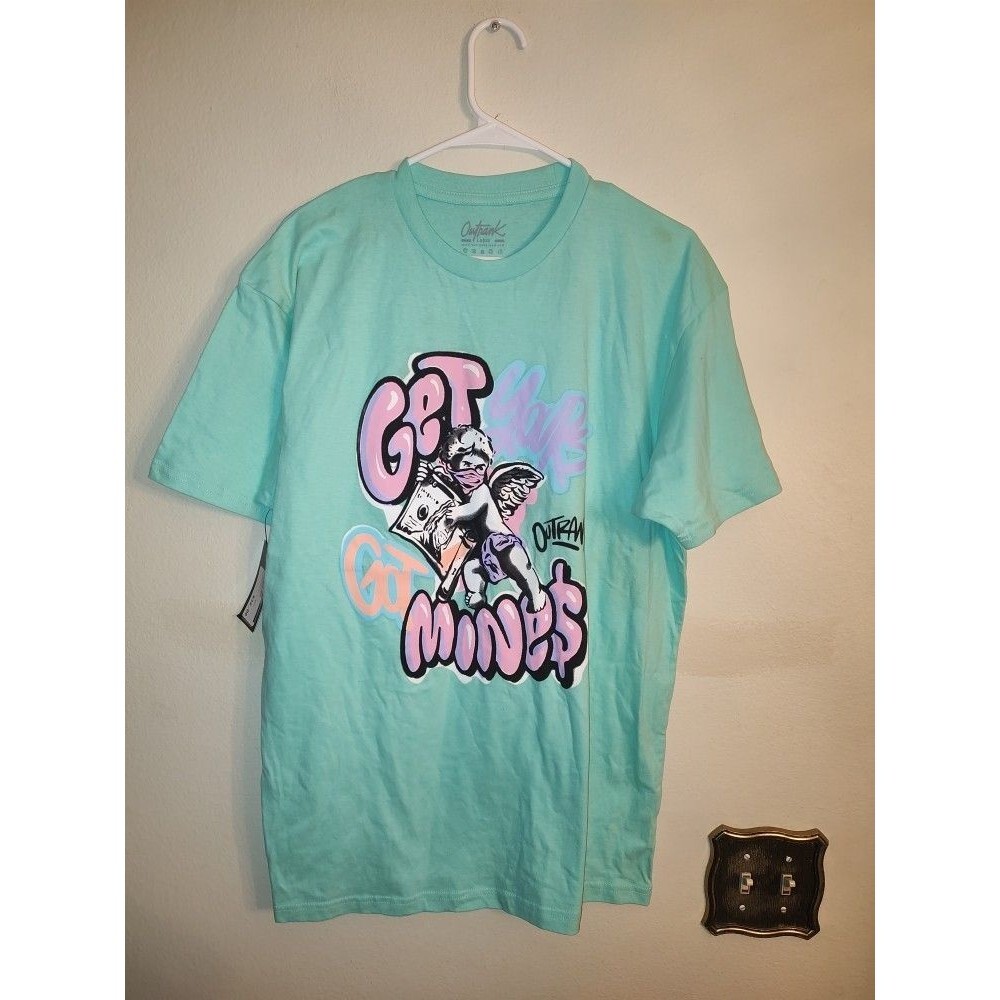 New with tag Men's Outrank Graffitti Angel Light Blue T-Shirt Size Large